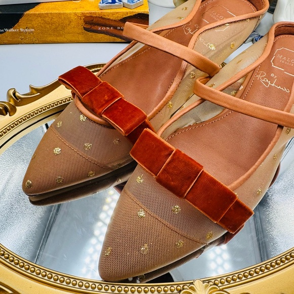 🆕 MALONE SOULIERS 🧿 BNWOB Tan Mesh Mules with Brown Velvet Bow Size 36 - 6 - Picture 15 of 16